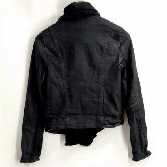 Free People Drape Front Coated Motorcycle Biker Jacket Black Women’s size 4 - Picture 9 of 16